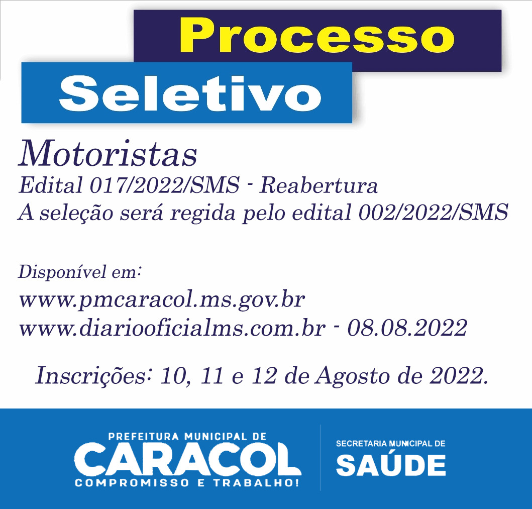 Prefeitura de Caracol abre processo seletivo para contratação de motoristas para o município