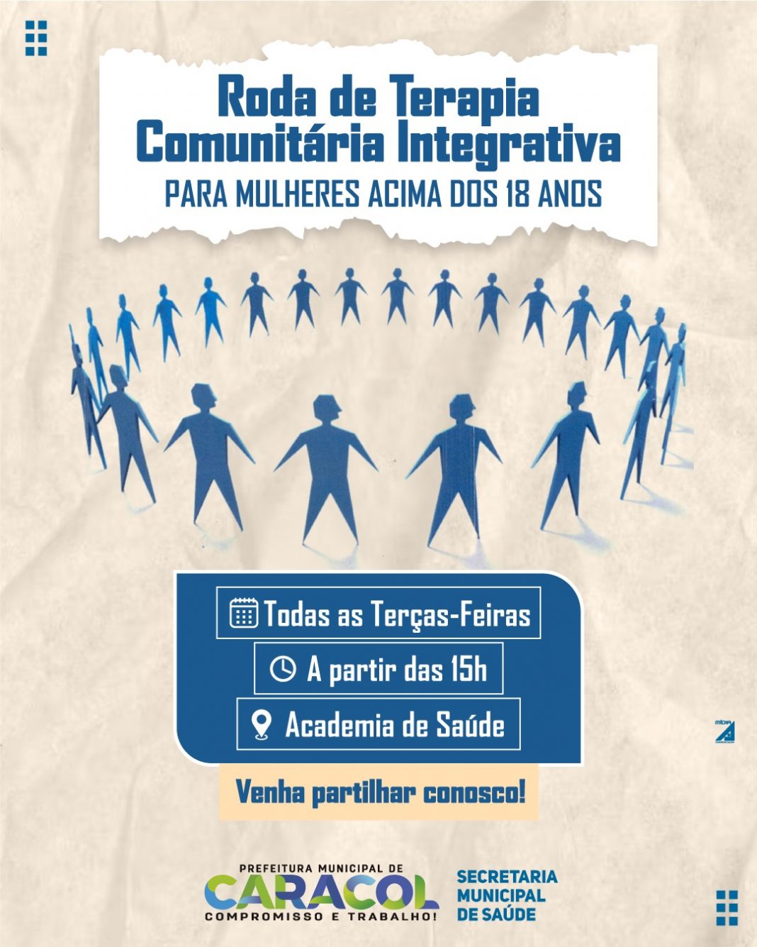 Prefeitura de Caracol convida mulheres para Roda de Terapia Comunitária Integrativa