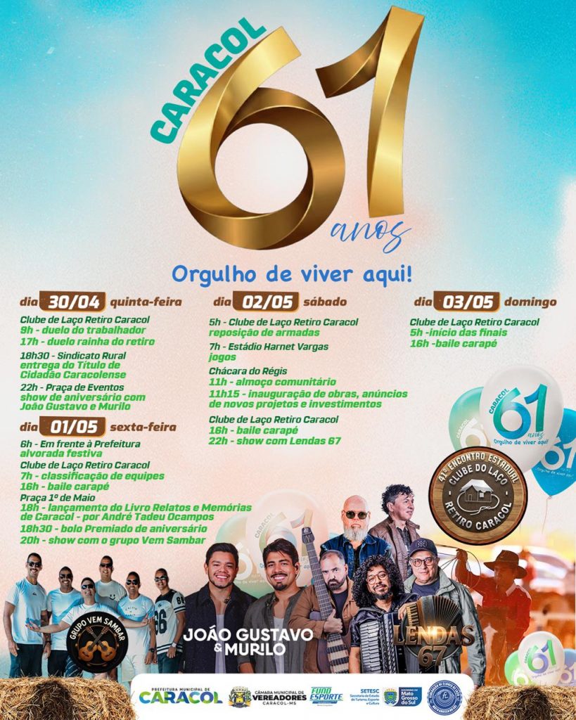 Com agenda prestigiada, Prefeitura de Caracol entra na contagem regressiva para festividades dos 61 anos