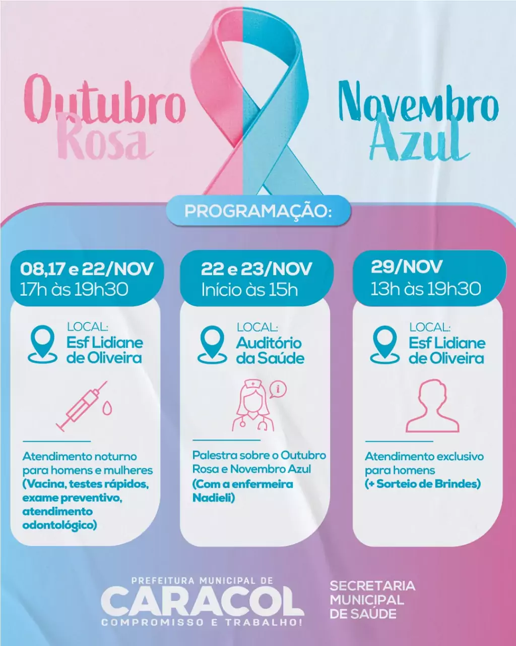 Prefeitura de Caracol inicia ações da campanha Novembro Azul; Confira a programação