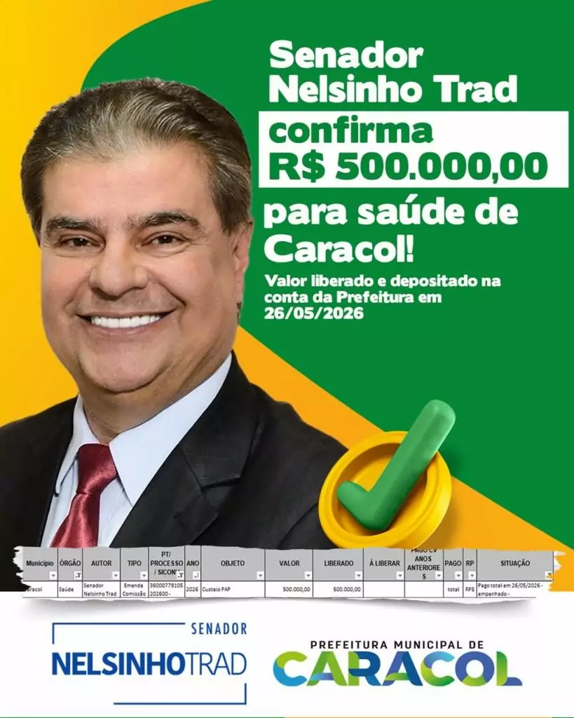 Senador Nelsinho Trad confirma R$ 500 mil para a saúde pública de Caracol